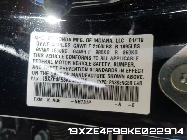 19XZE4F98KE022974 фото 2