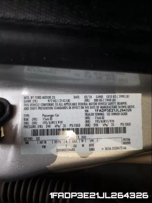 1FADP3E21JL264326 фото 2