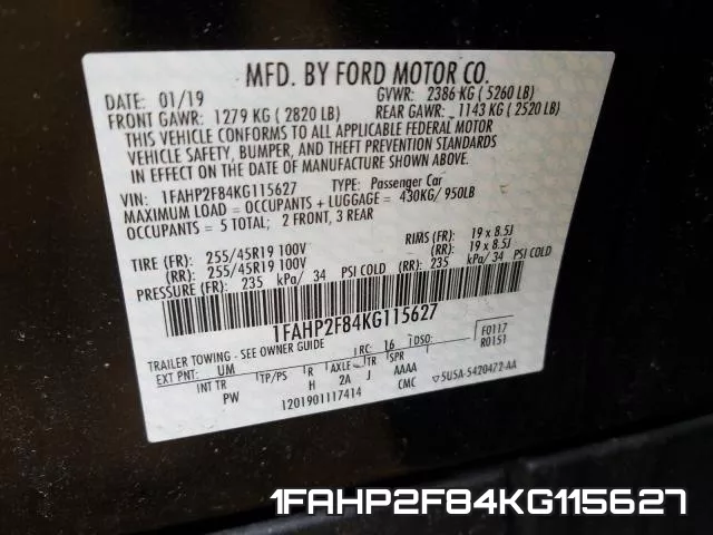 1FAHP2F84KG115627 фото 2