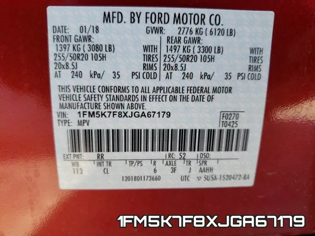 1FM5K7F8XJGA67179 фото 2