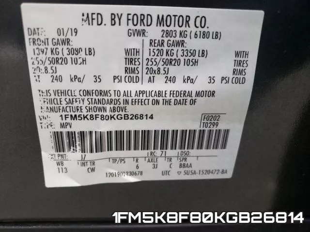 1FM5K8F80KGB26814 фото 2