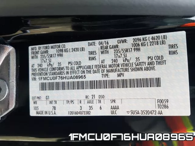 1FMCU0F76HUA08965 фото 2