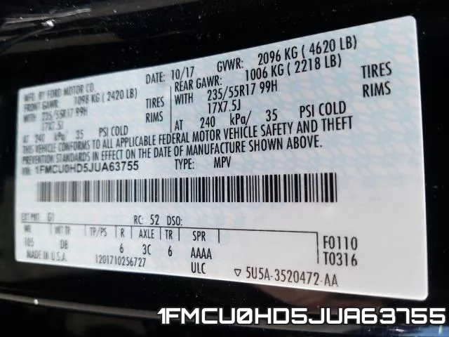 1FMCU0HD5JUA63755 фото 2