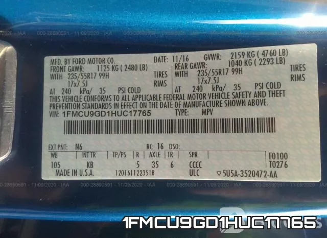 1FMCU9GD1HUC17765 фото 9