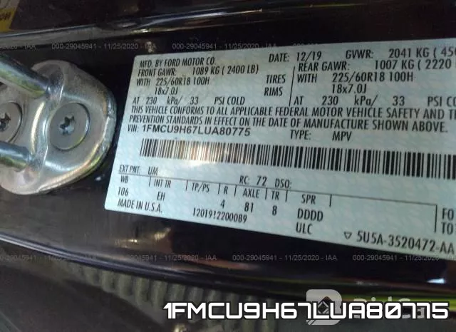 1FMCU9H67LUA80775 фото 8