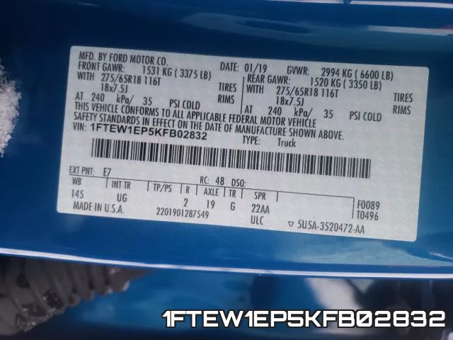 1FTEW1EP5KFB02832 фото 2
