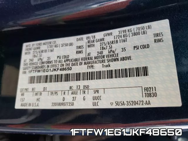 1FTFW1EG1JKF48650 фото 2