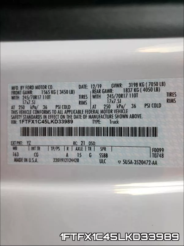 1FTFX1C45LKD33989 фото 2