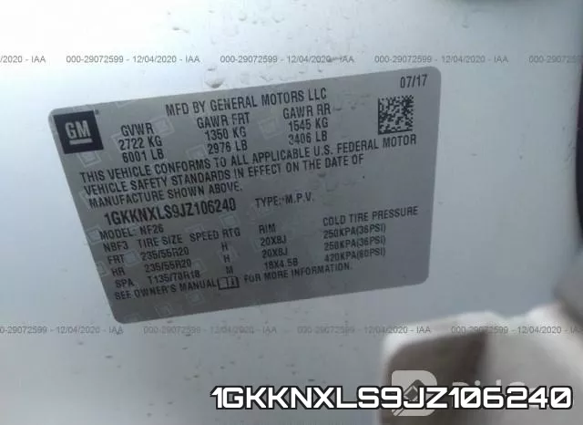 1GKKNXLS9JZ106240 фото 8