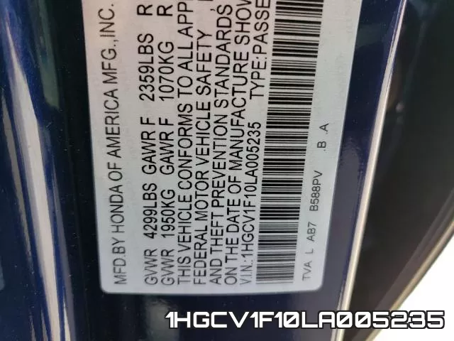 1HGCV1F10LA005235 фото 2