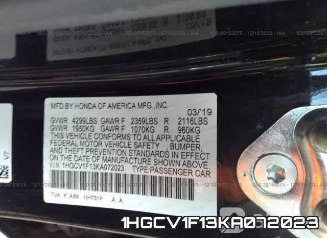 1HGCV1F13KA072023 фото 8