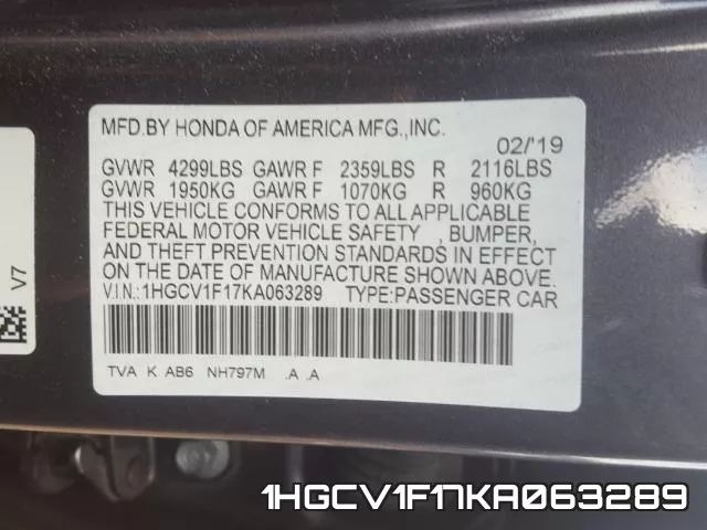 1HGCV1F17KA063289 фото 2