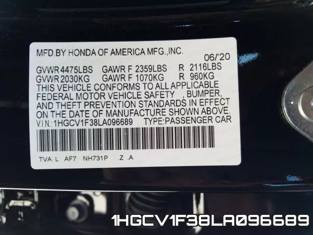 1HGCV1F38LA096689 фото 2