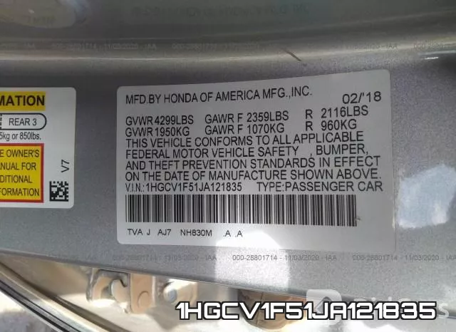 1HGCV1F51JA121835 фото 10