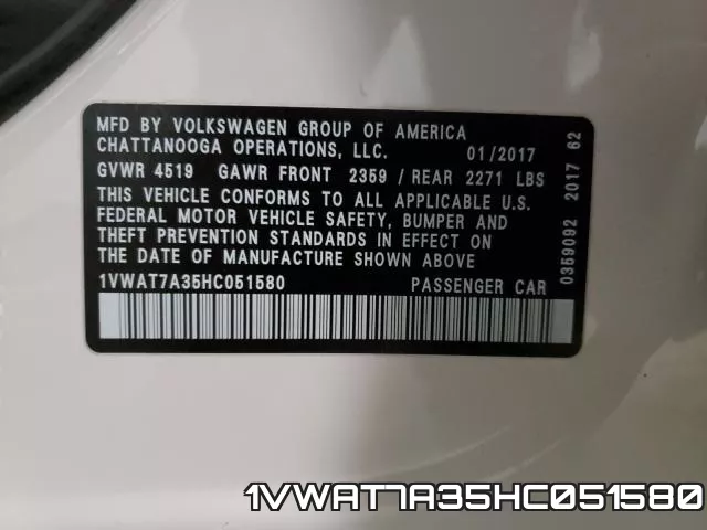 1VWAT7A35HC051580 фото 2