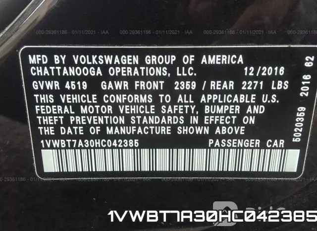 1VWBT7A30HC042385 фото 8
