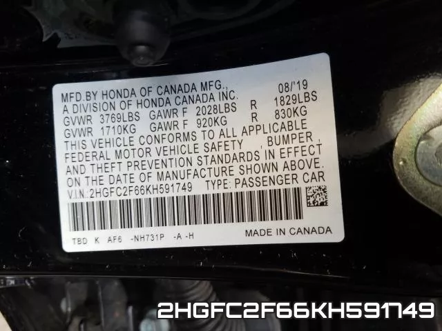 2HGFC2F66KH591749 фото 2