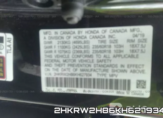 2HKRW2H86KH627934 фото 10