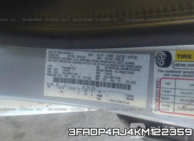 3FADP4AJ4KM122359 фото 8
