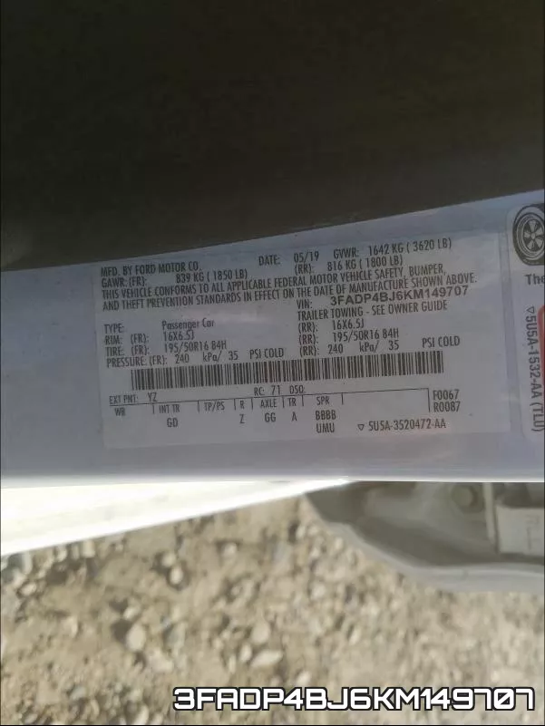 3FADP4BJ6KM149707 фото 2