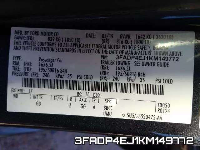 3FADP4EJ1KM149772 фото 2