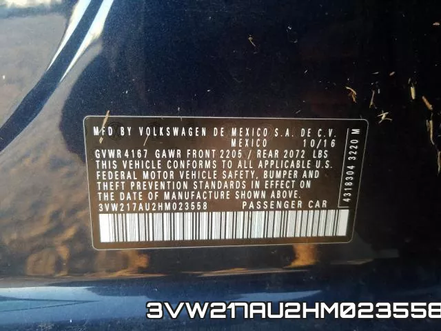 3VW217AU2HM023558 фото 2