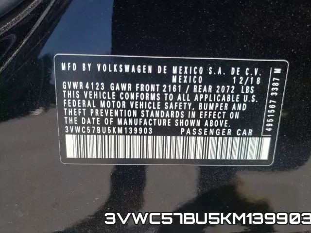 3VWC57BU5KM139903 фото 2