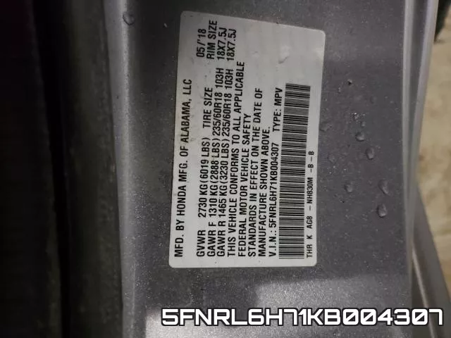 5FNRL6H71KB004307 фото 2