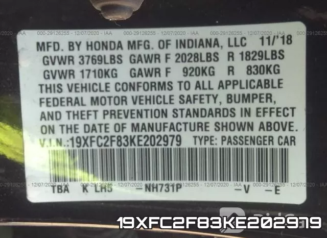 19XFC2F83KE202979 фото 10