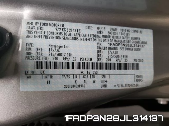 1FADP3N28JL314137 фото 2