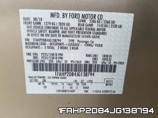 1FAHP2D84JG138794 фото 2