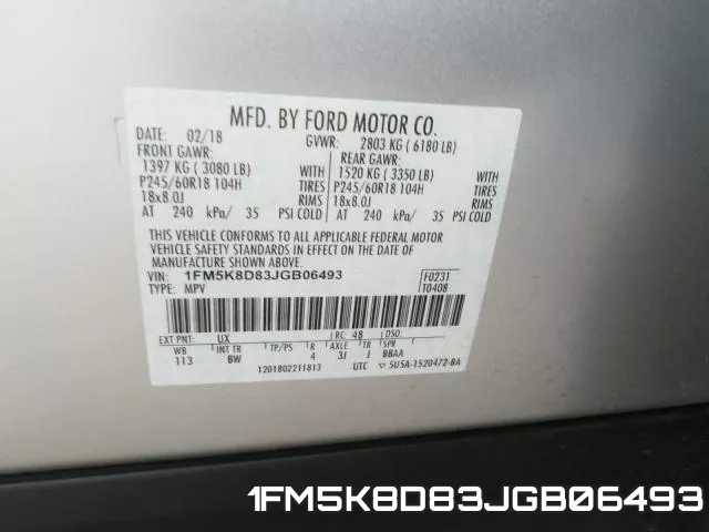 1FM5K8D83JGB06493 фото 2