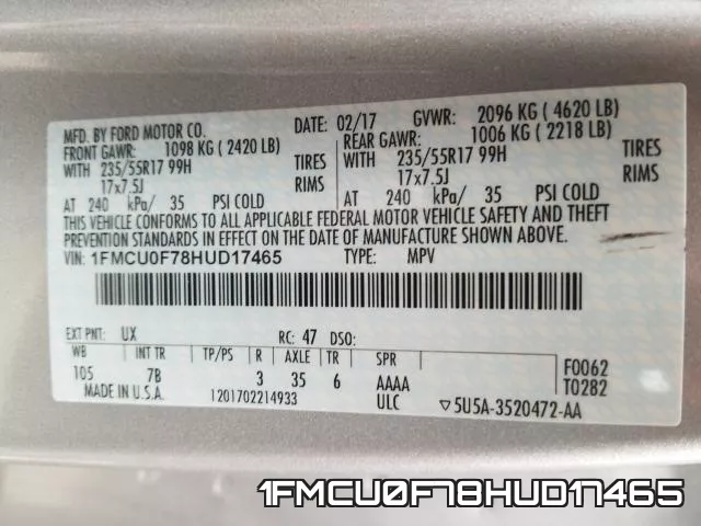 1FMCU0F78HUD17465 фото 2