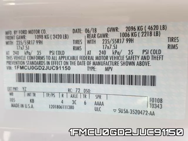 1FMCU0GD2JUC91150 фото 2