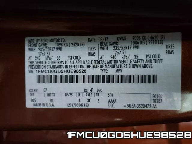 1FMCU0GD5HUE98528 фото 2