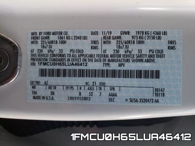 1FMCU0H65LUA46412 фото 2