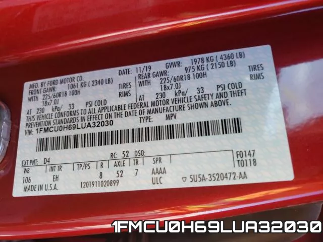 1FMCU0H69LUA32030 фото 2