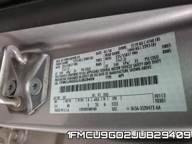 1FMCU9GD2JUB29409 фото 2