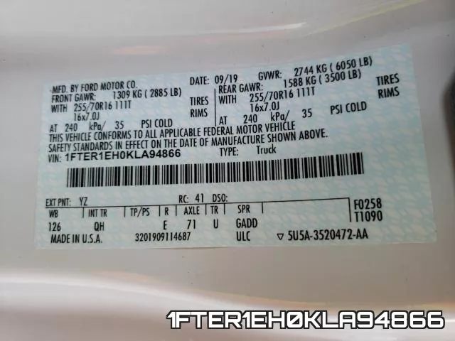 1FTER1EH0KLA94866 фото 2