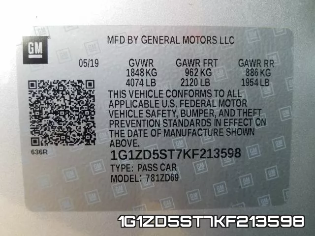 1G1ZD5ST7KF213598 фото 2