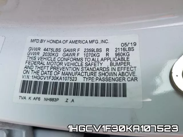 1HGCV1F30KA107523 фото 2