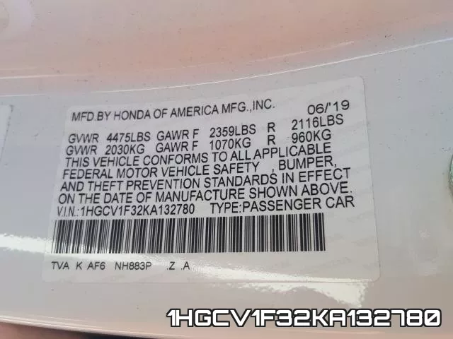 1HGCV1F32KA132780 фото 2