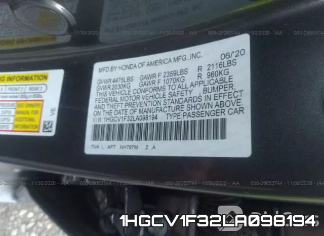 1HGCV1F32LA098194 фото 10