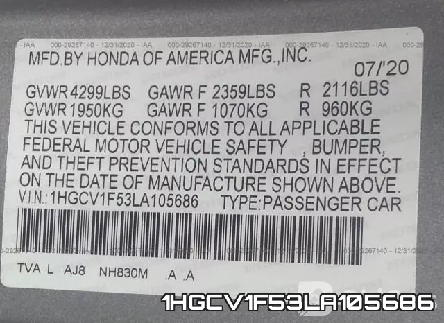 1HGCV1F53LA105686 фото 9