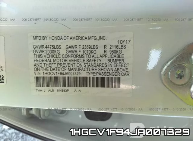 1HGCV1F94JA007329 фото 10