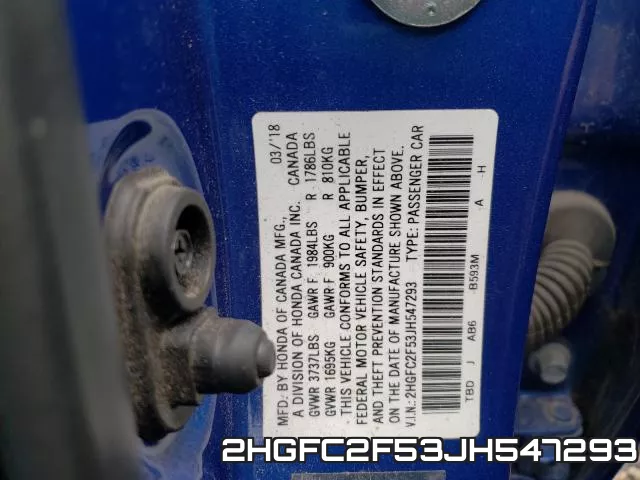 2HGFC2F53JH547293 фото 9