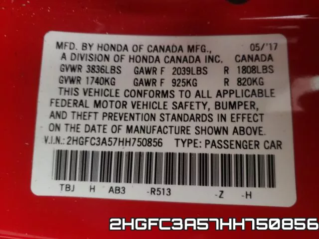 2HGFC3A57HH750856 фото 2