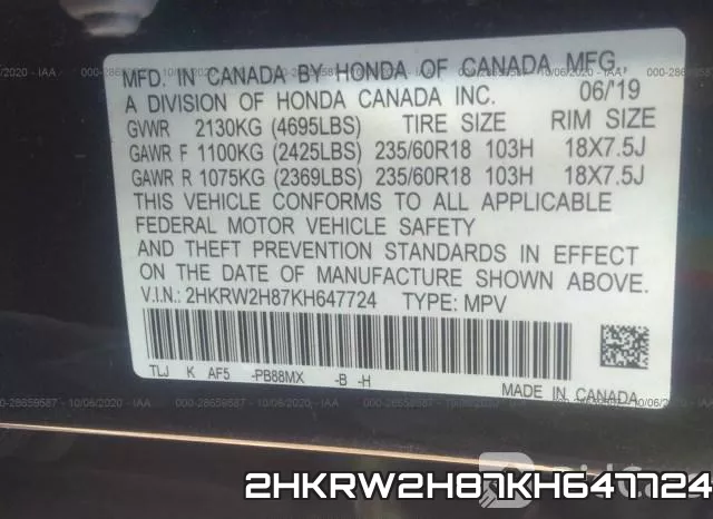 2HKRW2H87KH647724 фото 9