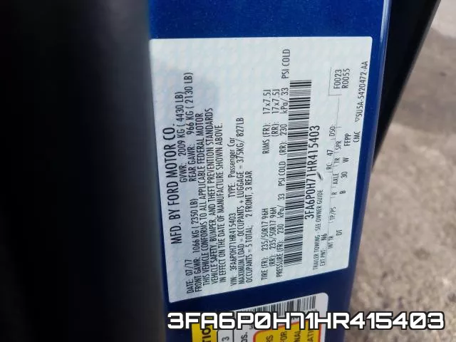 3FA6P0H71HR415403 фото 2