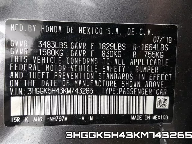 3HGGK5H43KM743265 фото 2